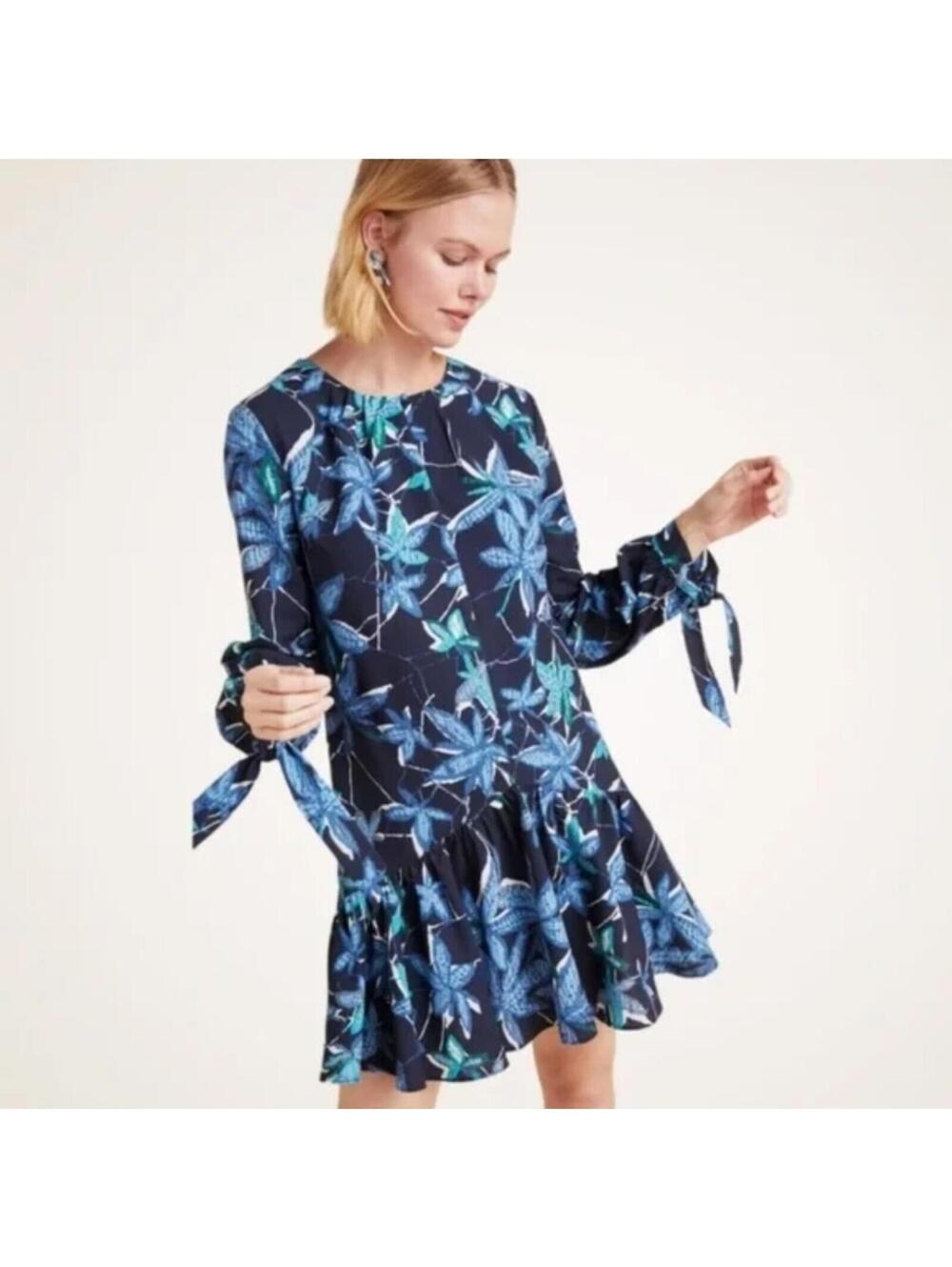 Anthropologie Mare Mare Blue Floral Felix Oversized Tunic Dress Size XS